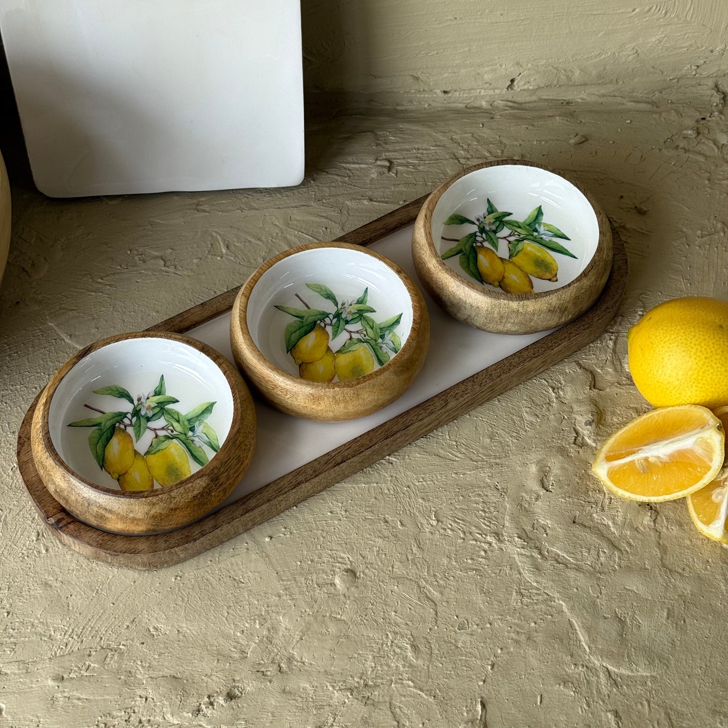 Selin Oval Standlı 3 lü Çerezlik Seti Kahvaltılık Lemon Desenli KOD:HSL-12