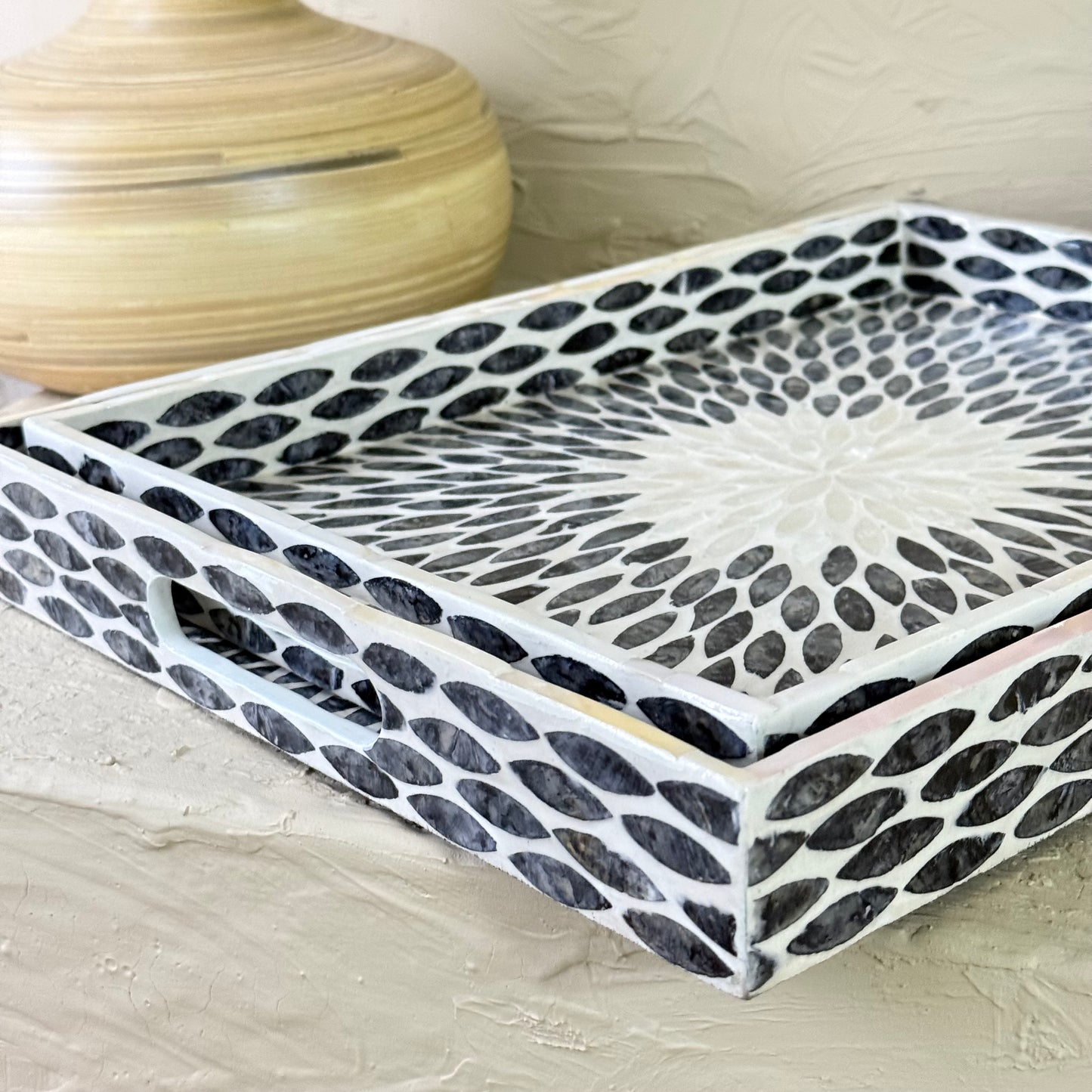 SVR Sedef 2 Boy Dikdörtgen Tepsi Seti KOD:61839 Siyah