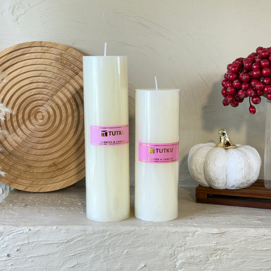 Tutku İki Boy Silindir Mum Seti Krem