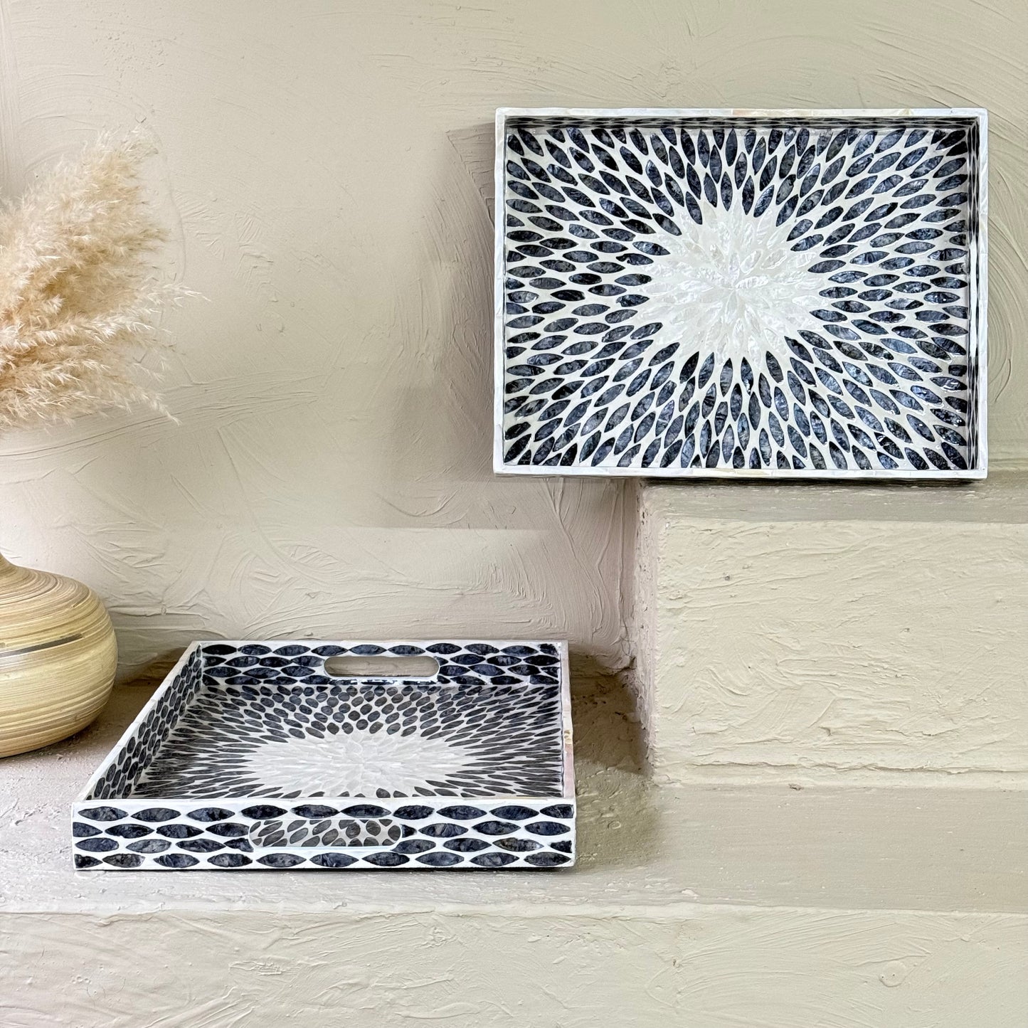 SVR Sedef 2 Boy Dikdörtgen Tepsi Seti KOD:61839 Siyah