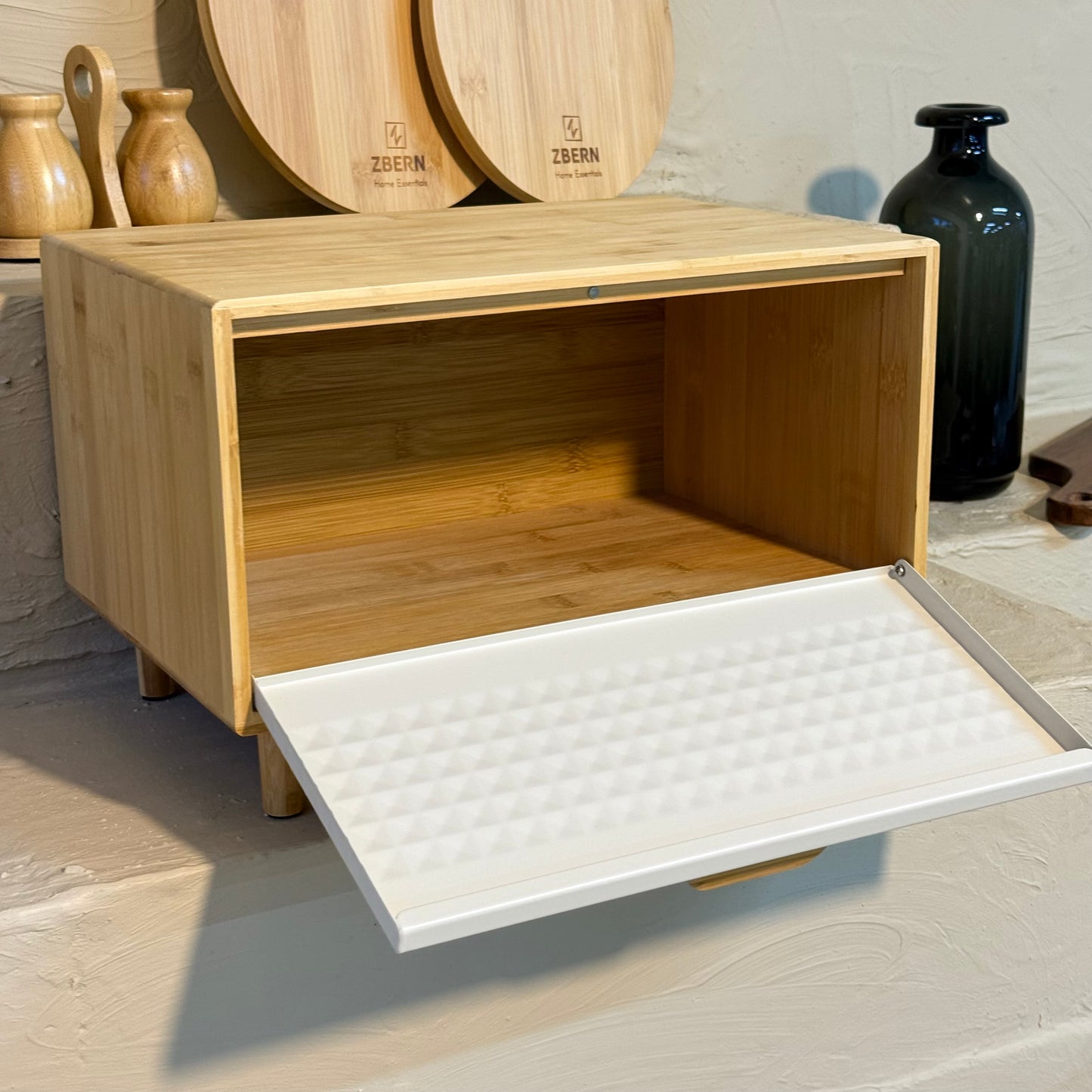 Thalia Bambu Ayaklı Ekmeklik Kutusu Krem