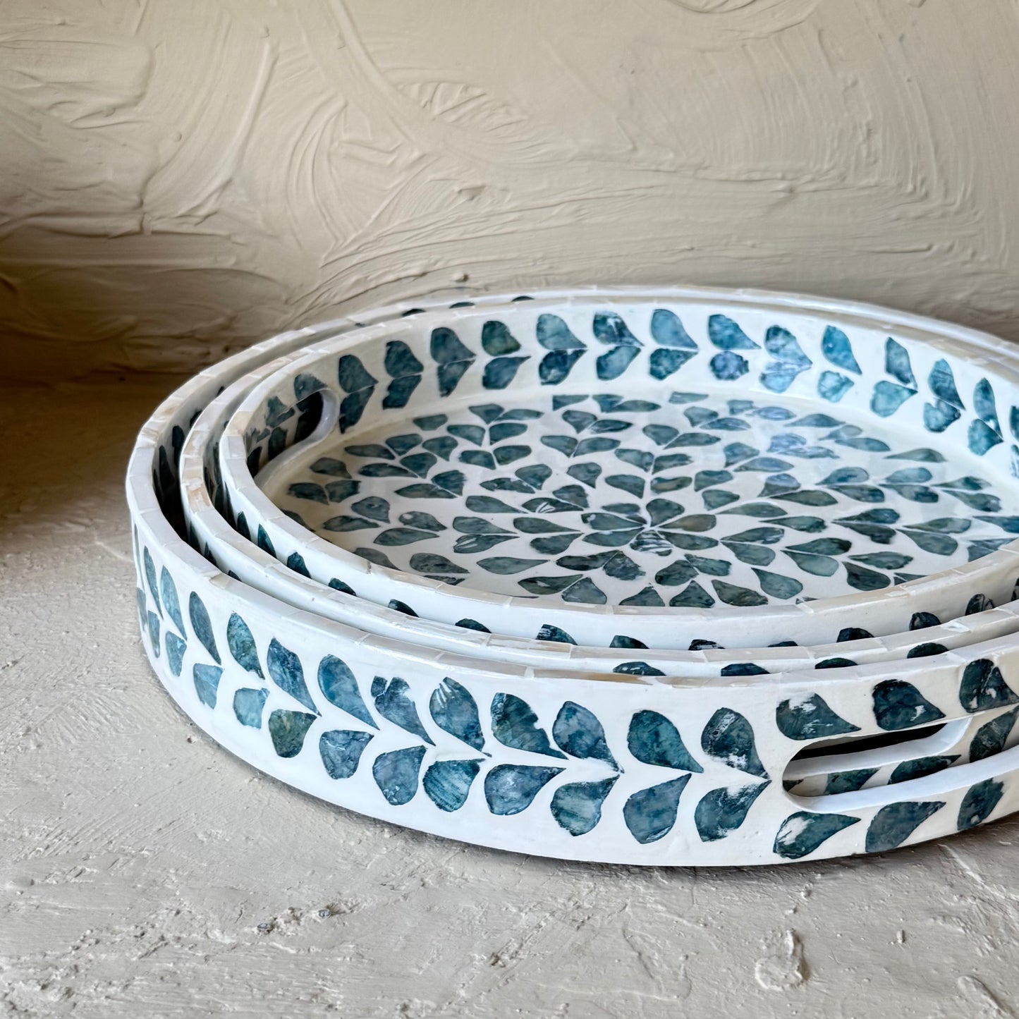 SVR Sedef 3 Lü Yuvarlak Tepsi Seti KOD:61874  Mavi