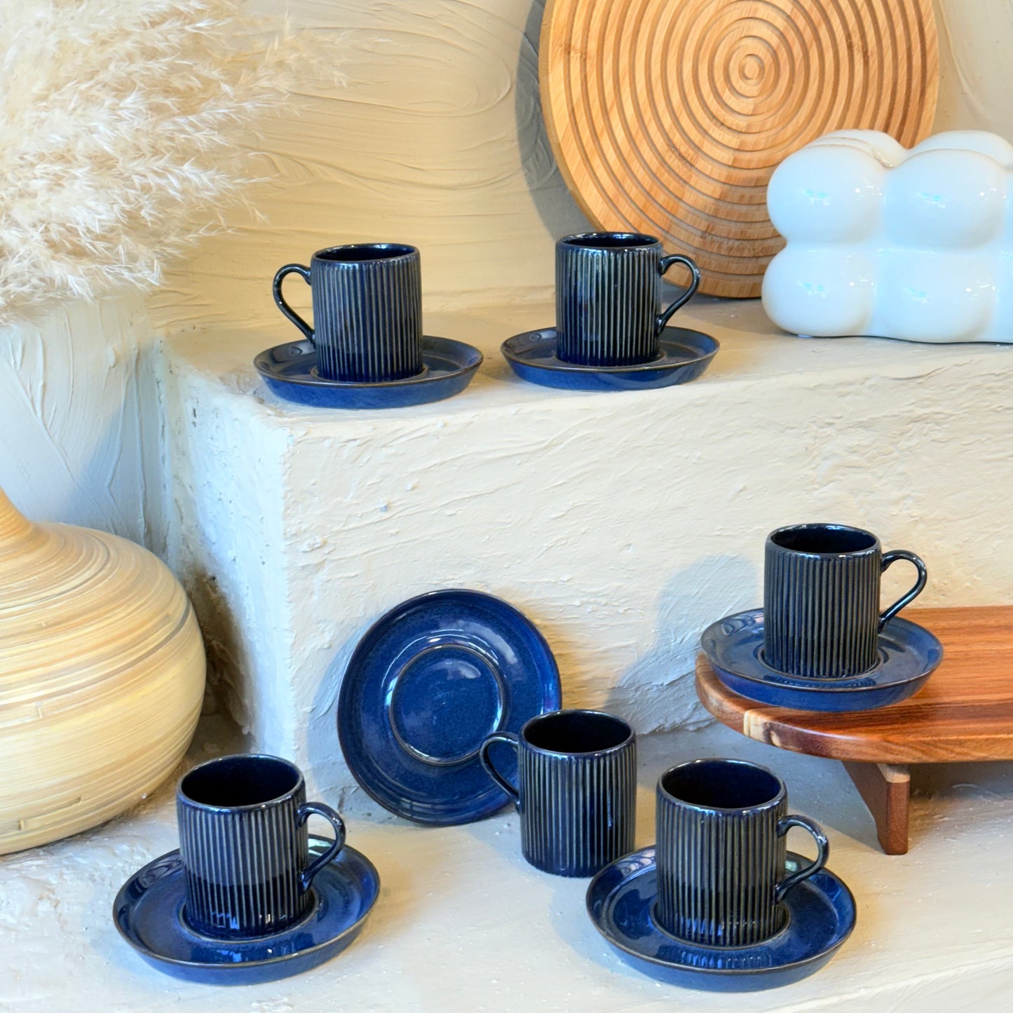 Porline Eliza Porselen Kahve Fincan Seti 6 Kişilik Mavi-Siyah