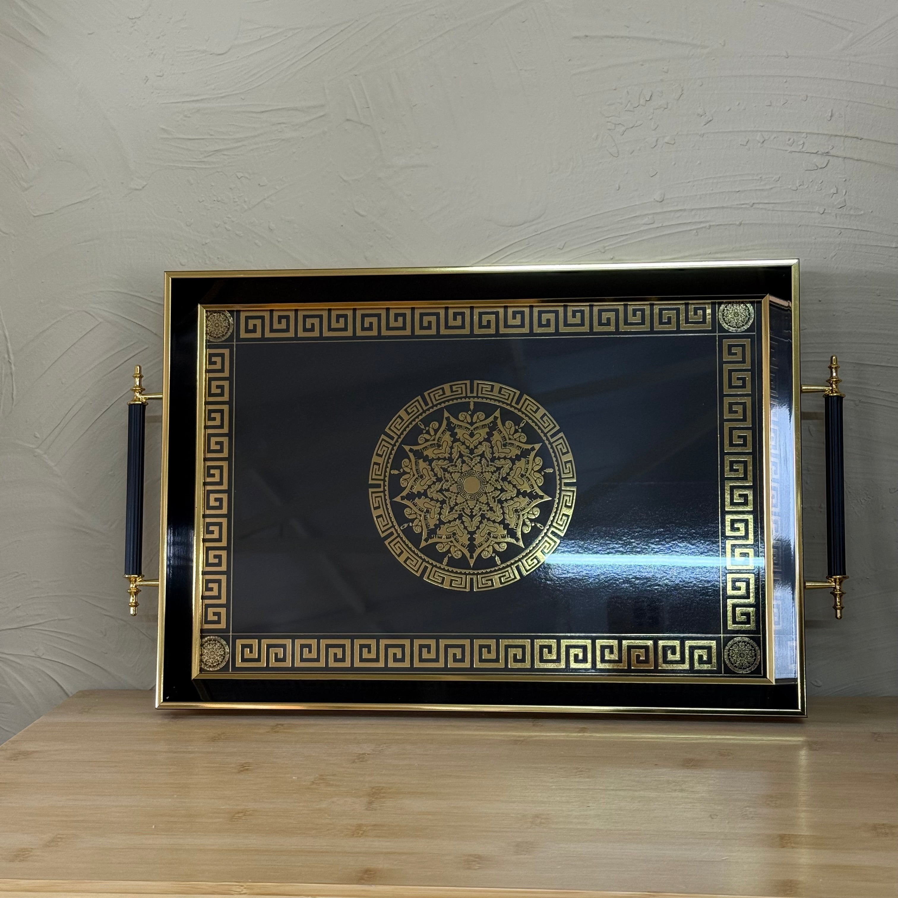 Goldenya Tutmalı Desenli Tepsi Siyah-Gold KOD:5020-50