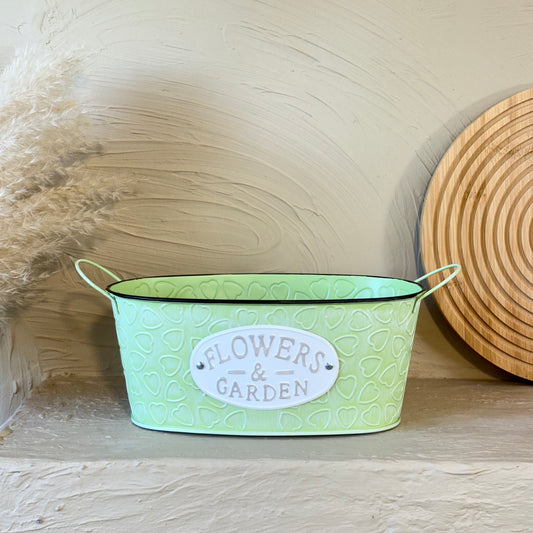 Tutku Vintage Oval Metal Kulplu Saksı Yeşil KOD:3458