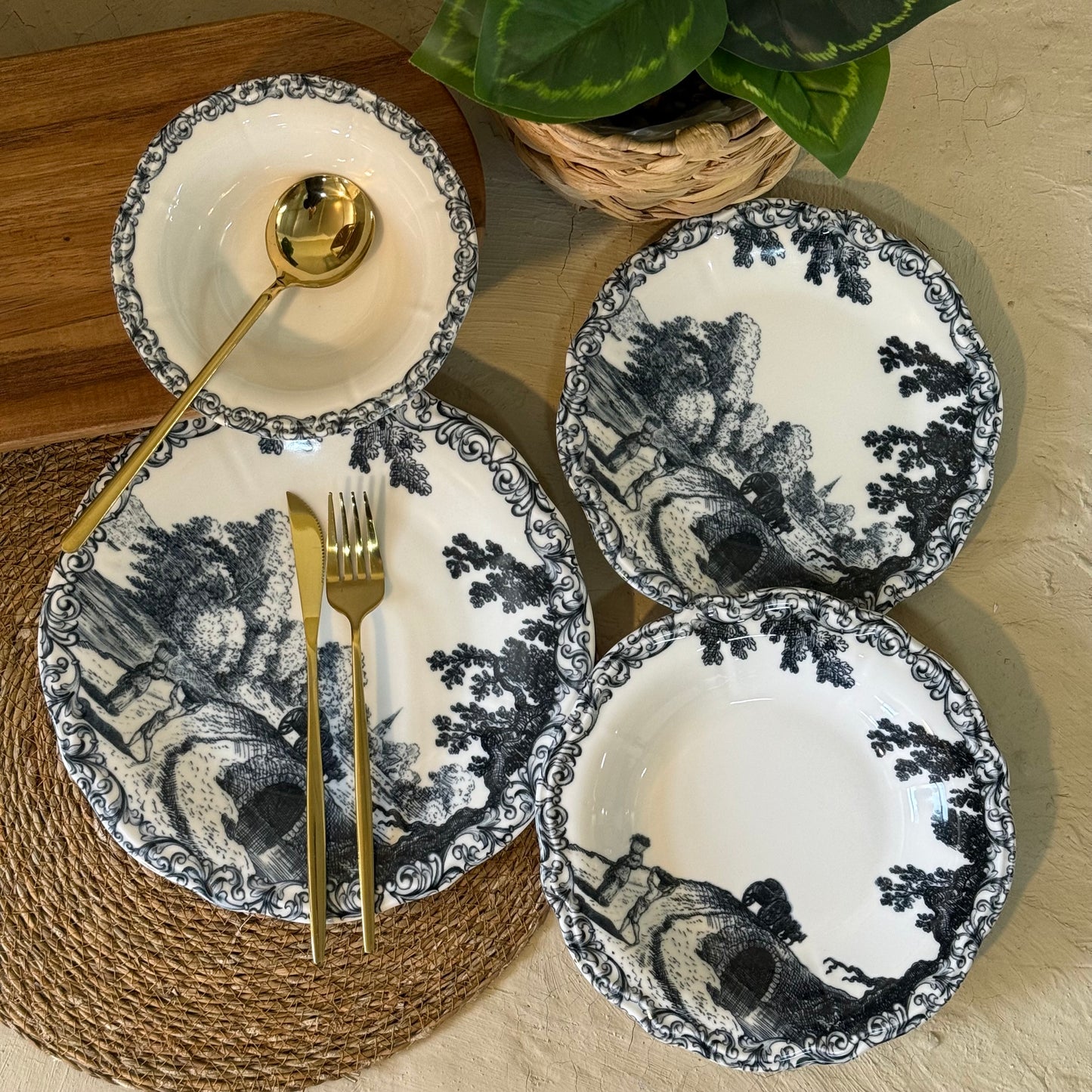 Porser Porselen 24 Parça Yemek Takımı 6 Kişilik Siyah KOD:NOİRDEN-30402-1