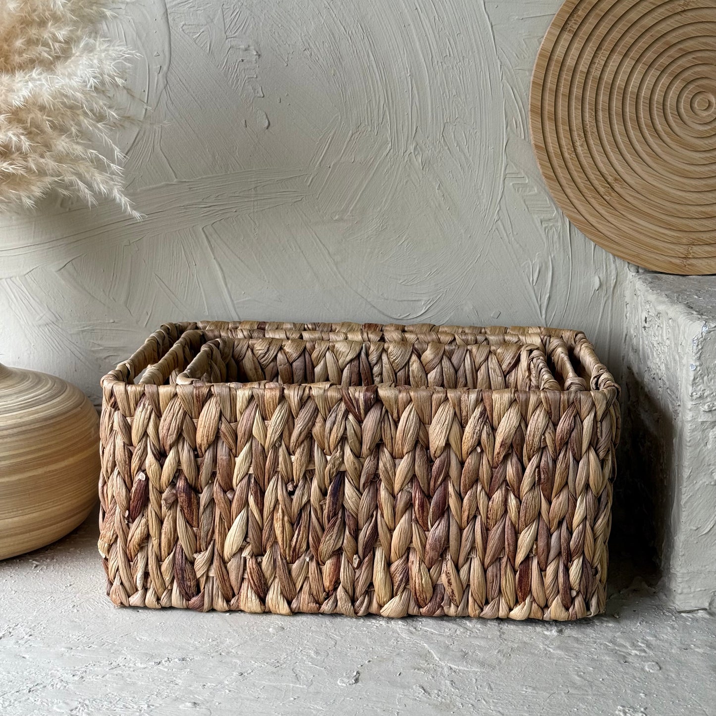 Panalı Kalın Örgü Hasır 3 Boy Organizer Sepet Seti Dikdörtgen KOD:23128