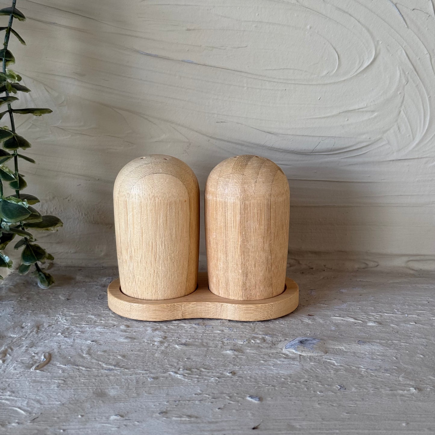 Saverlly Bambu Standlı İkili Oval Model Tuzluk KOD:94660