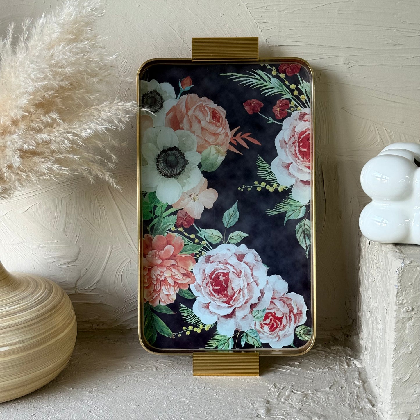 Arow Gold Garden Desenli Cam Tepsi KOD:1212