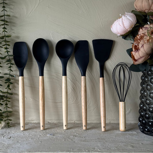 Kully Bambu Saplı Silikon Kepçe Seti 6 Adet Siyah KOD:1-8