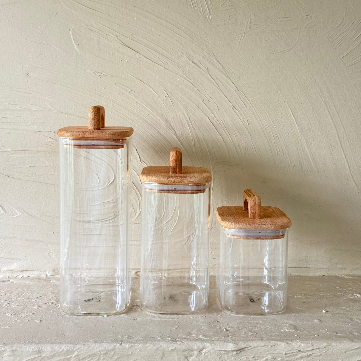 Buenos Dikdörtgen Model Akasya Ağacı Kapaklı 3 Boy Erzak Kavanoz Seti