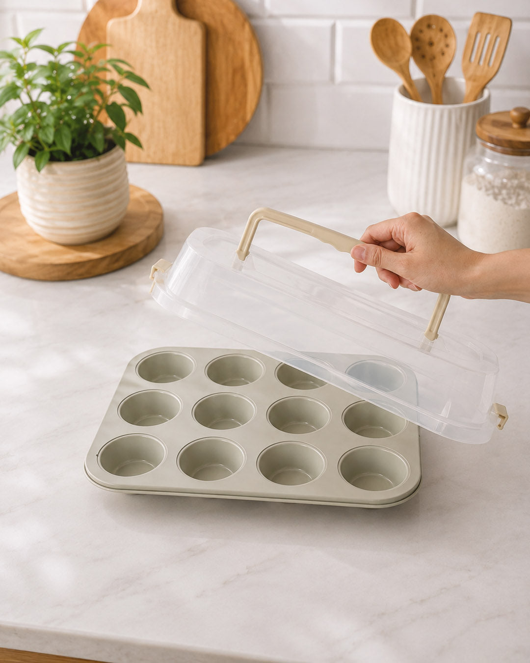 Muffin Kapaklı Kek Kalıbı Dikdörtgen (Krem) 7141