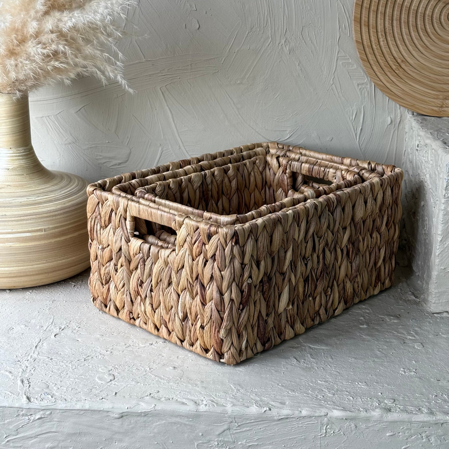 Panalı Kalın Örgü Hasır 3 Boy Organizer Sepet Seti Dikdörtgen KOD:23128