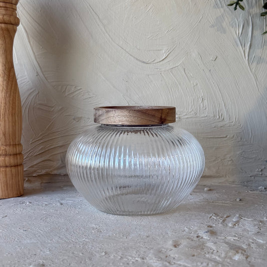 Milary Akasya Ağacı Kapaklı Çizgili Tombul Model Kavanoz KOD:114