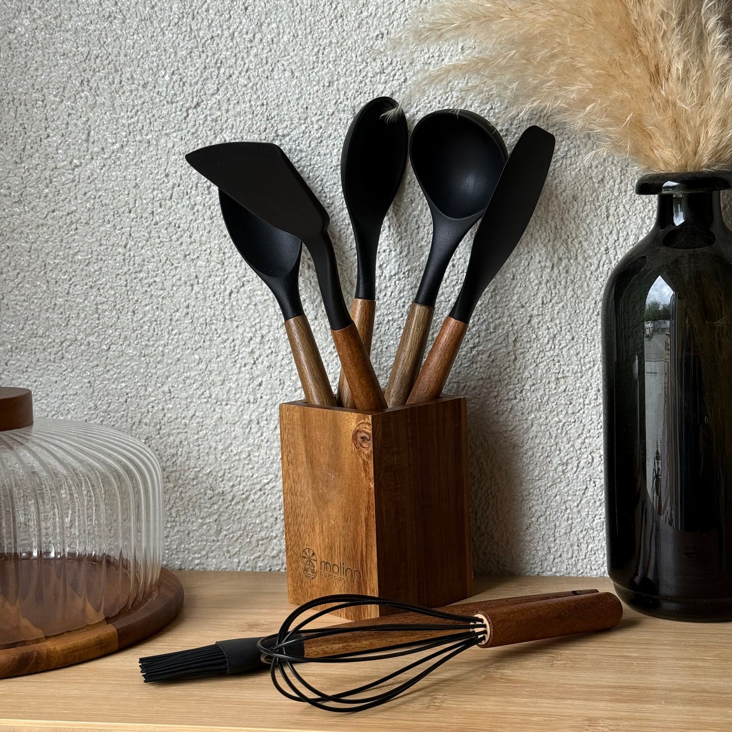 Molino Akasya Ağacı Standlı Silikon Mutfak Seti 8 Parça Siyah