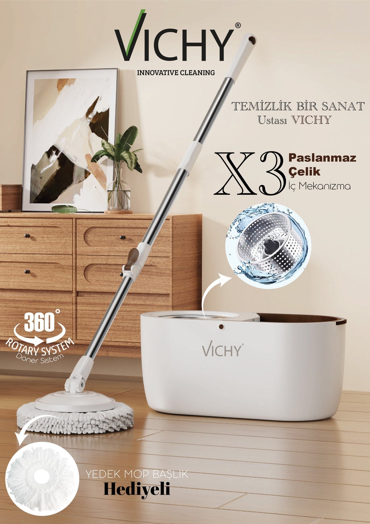Evanev X3 Döner Başlıklı Mop Seti KOD:6675