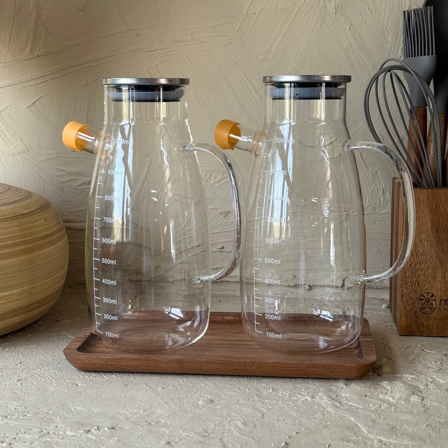 Arow Mary Akasya Standlı İkili Yağdanlık Seti 1 Litre KOD:6816