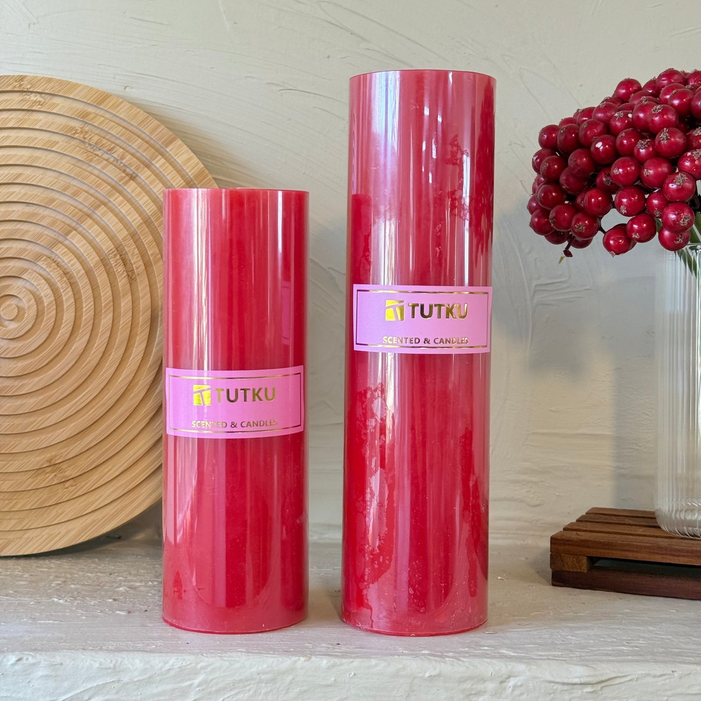 Tutku İki Boy Silindir Mum Seti Kırmızı