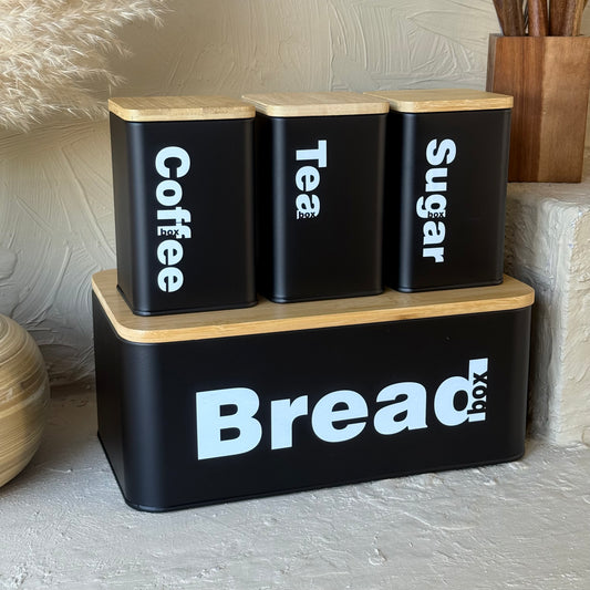 Vintage Bambu Kapaklı Ekmeklik Kavanoz Seti Siyah KOD:345