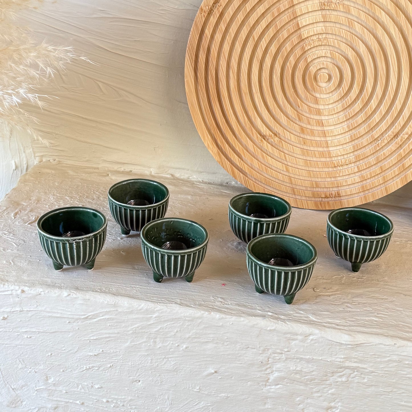 Porline Ayaklı Porselen Lokumluk Sosluk Seti 6 Kişilik Yeşil