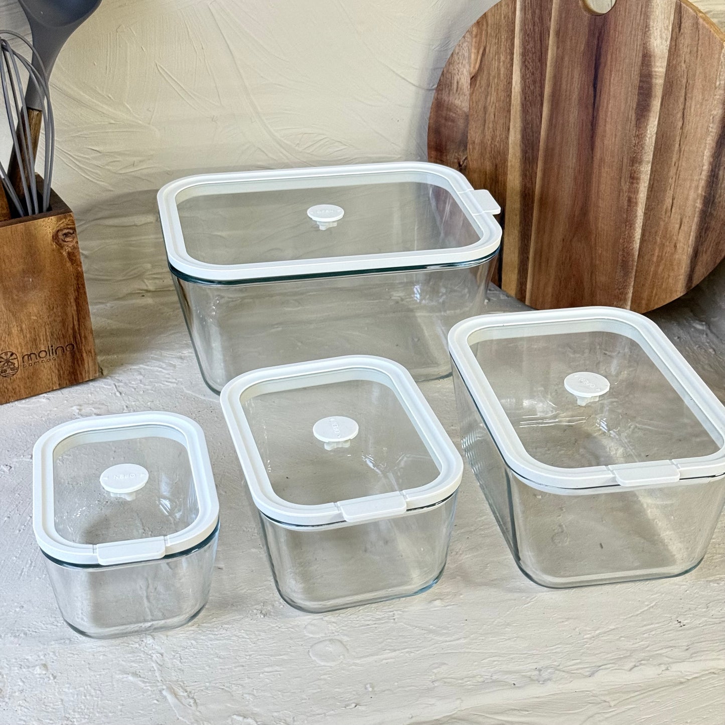 Arow Heilo Cam 4 Lü Saklama Kabı Krem Kapaklı KOD:6664