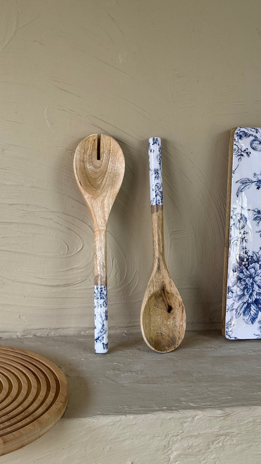 Selin İkili Mavi Desenli Salata Servis Kaşığı KOD:HSL-18