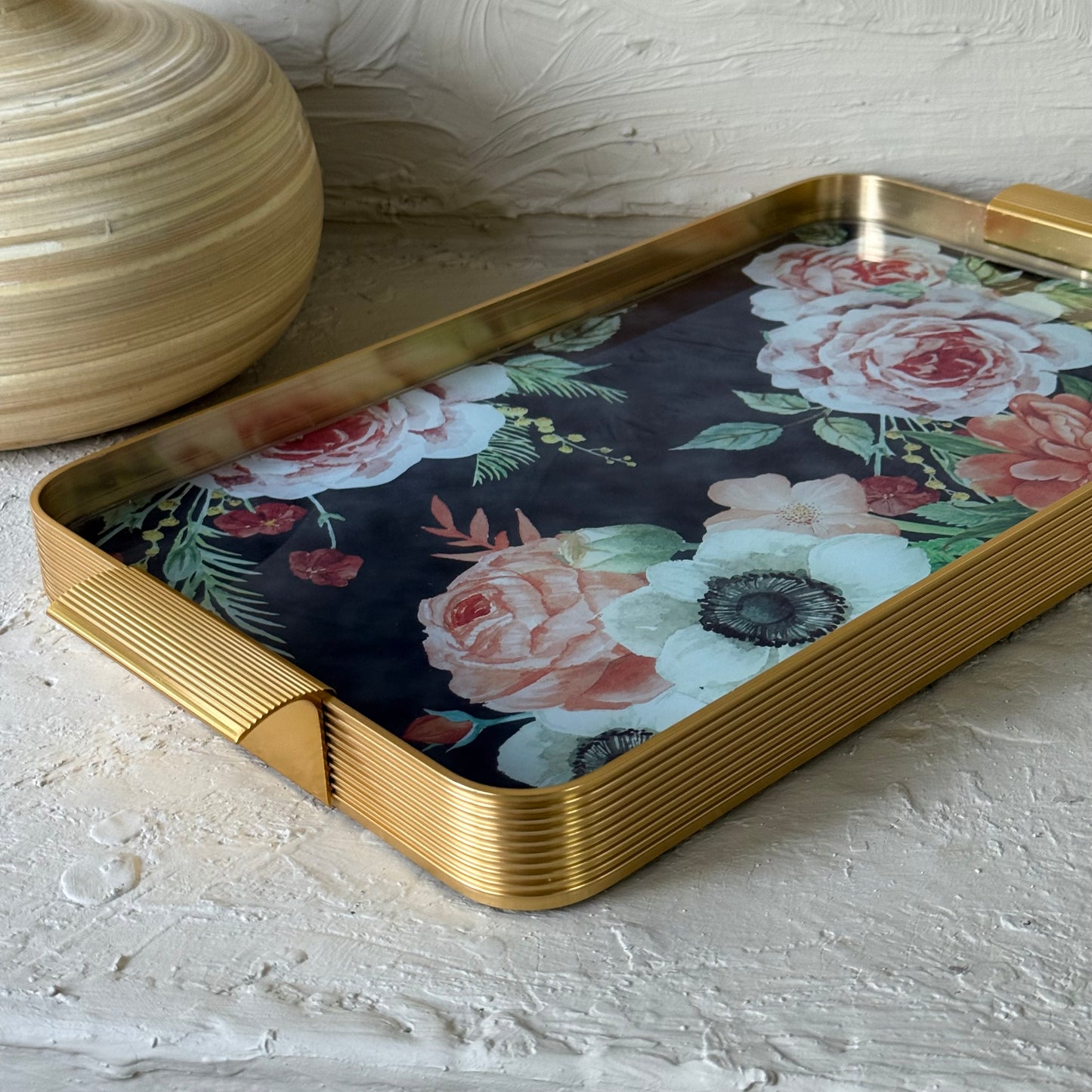 Arow Gold Garden Desenli Cam Tepsi KOD:1212