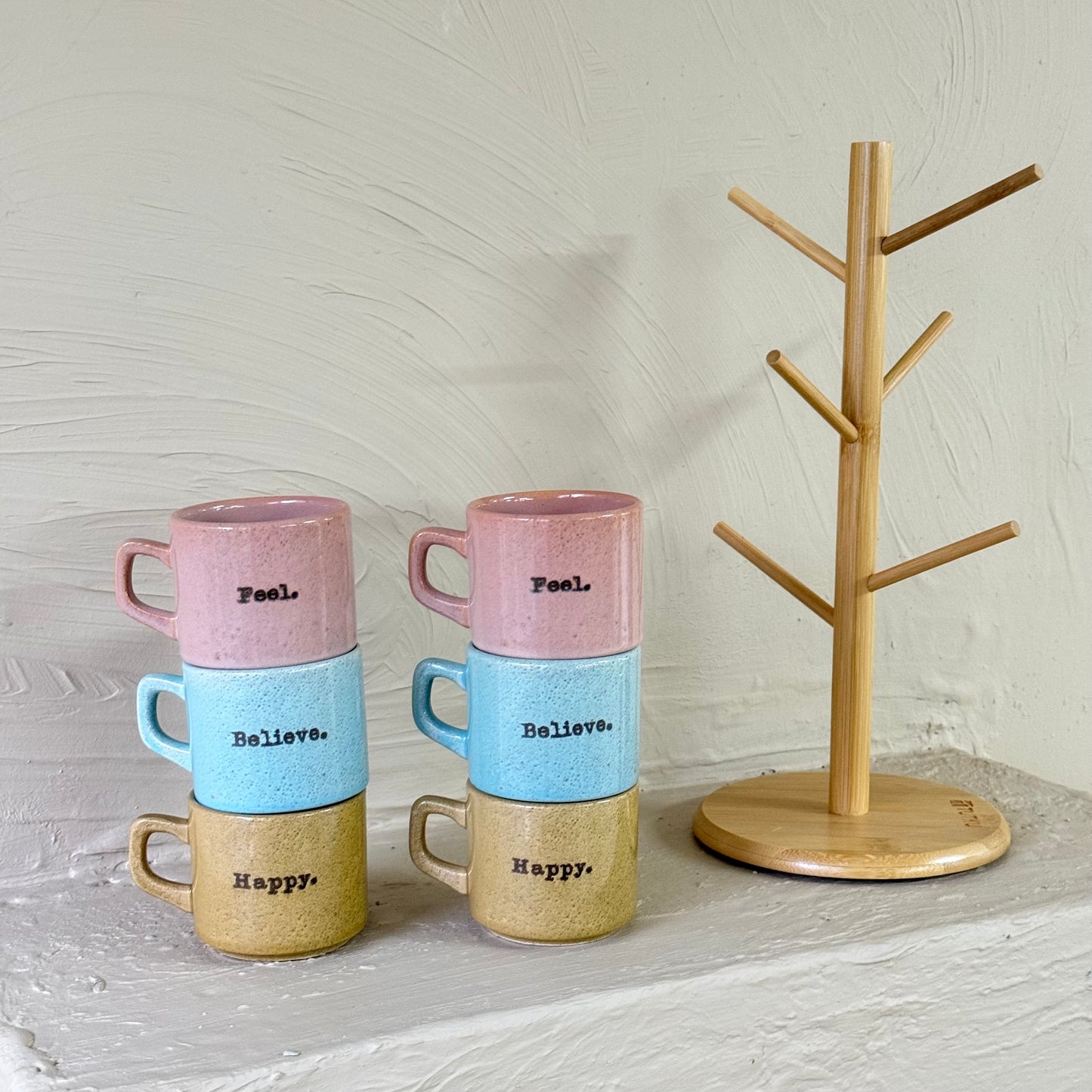 Retro Tutku Bambu Askılı Kupa Seti 7 Parça (Süper Fiyat)