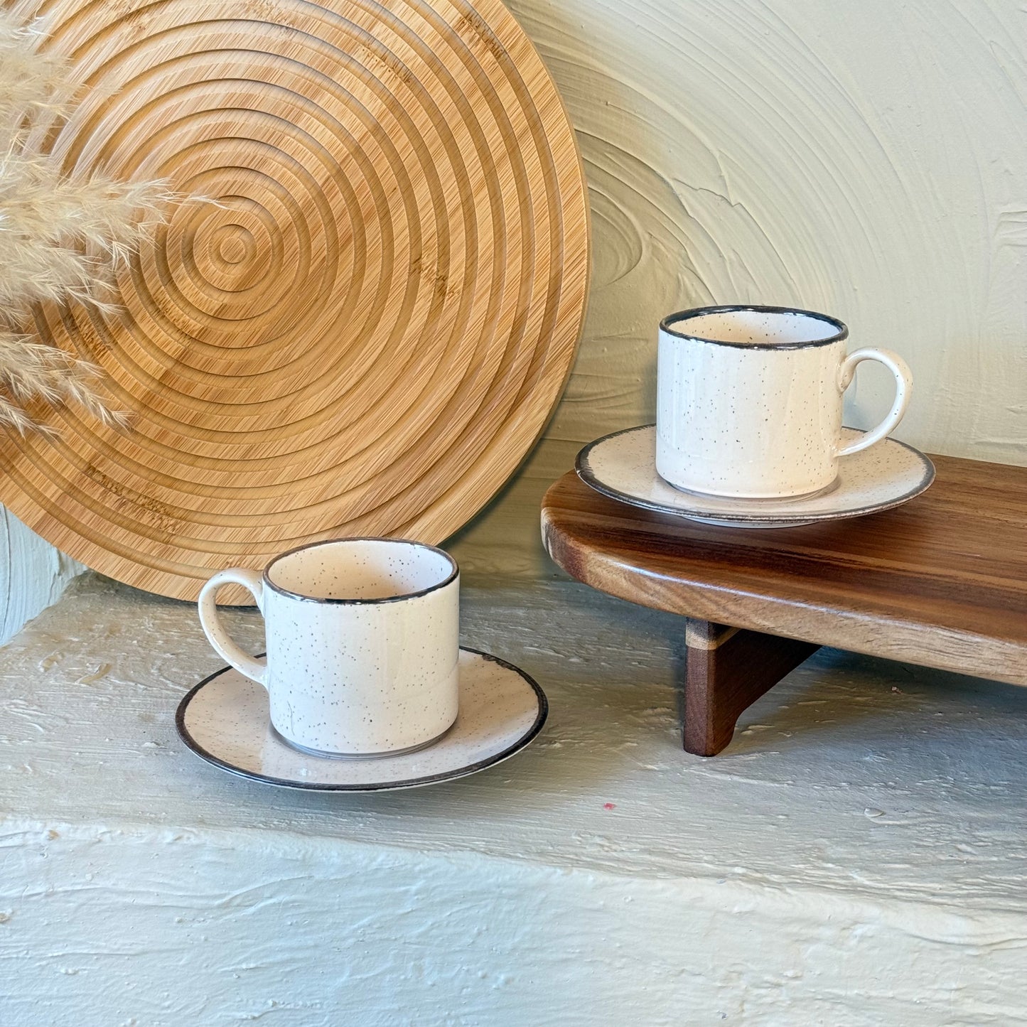 Porline İkili Porselen Kahve Fincan Seti Krem