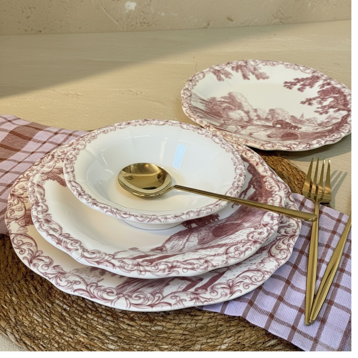 Porser Porselen 24 Parça Yemek Takımı 6 Kişilik Pembe KOD:BORDEL-30402-2