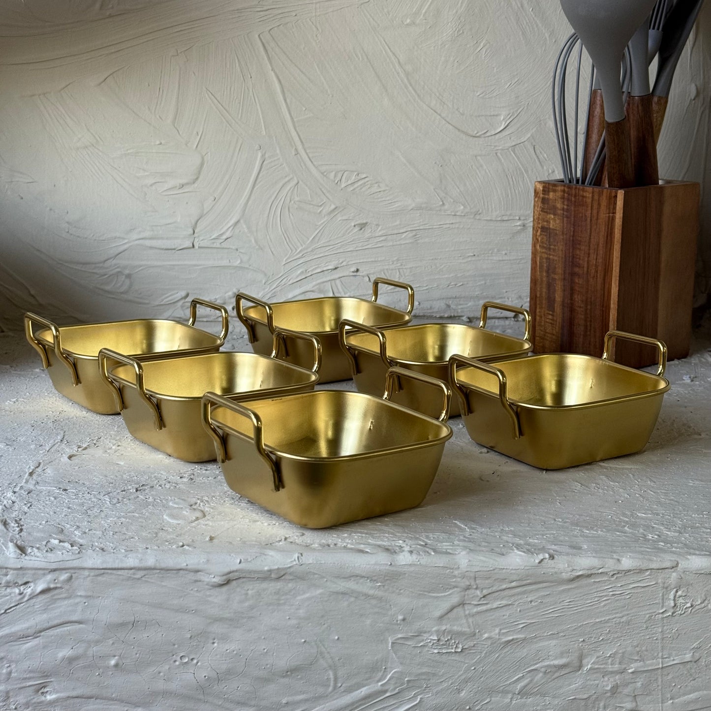 Vadi Metal Kare Tutmalı Gold Kase Seti 6 Adet KOD:8802