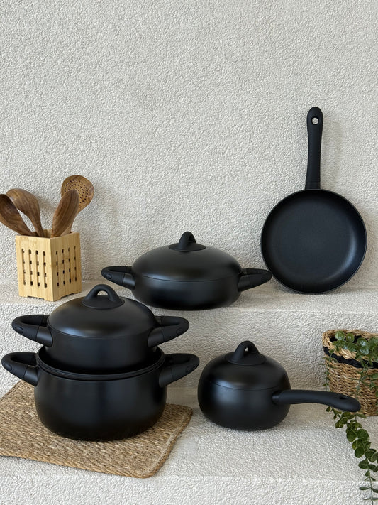 Dolce Black Stone 9 Parça Döküm Tencere Seti Siyah