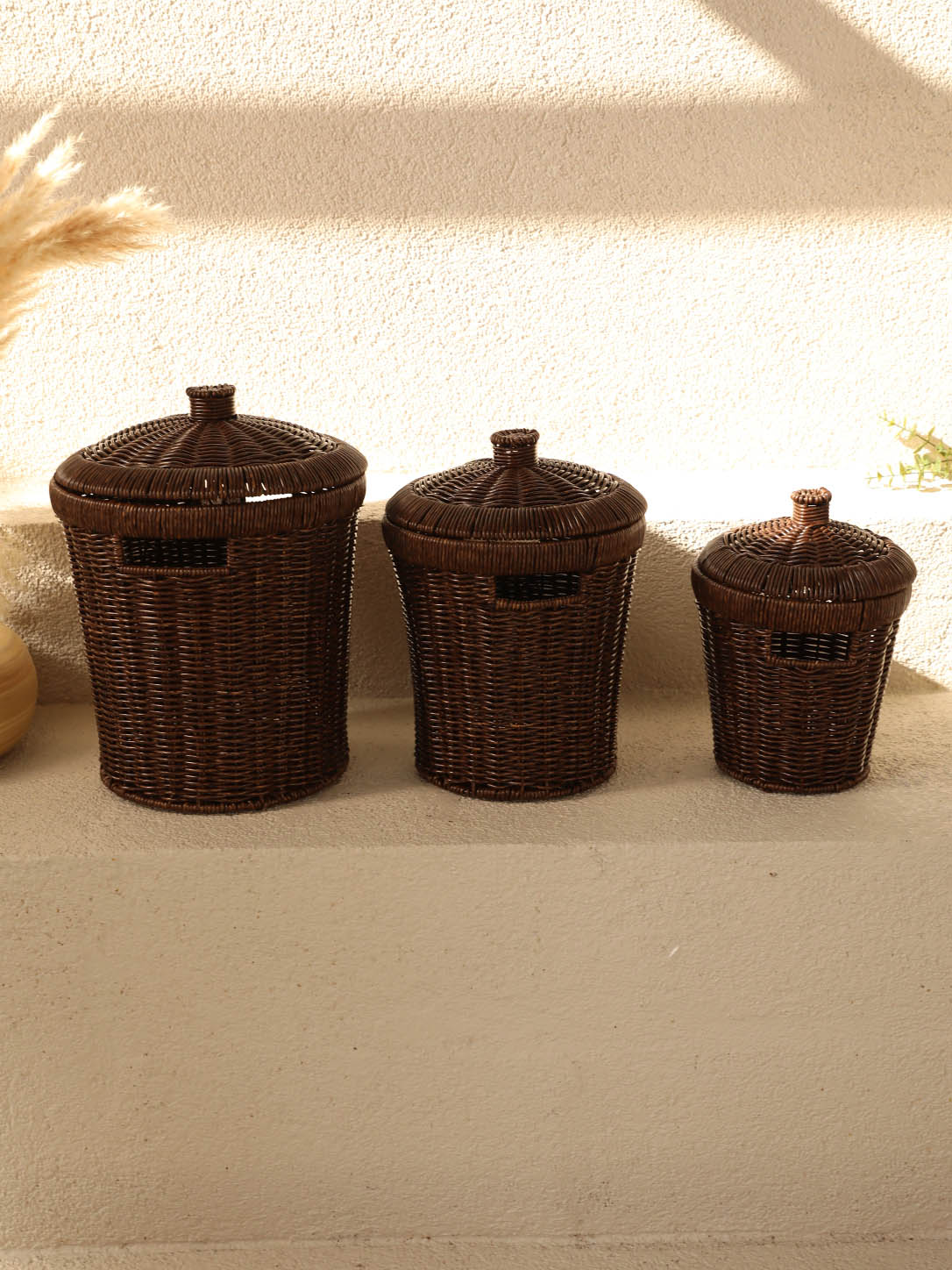 Rattan 3 Boy Patates Soğanlık Seti PBT-439 Kahve
