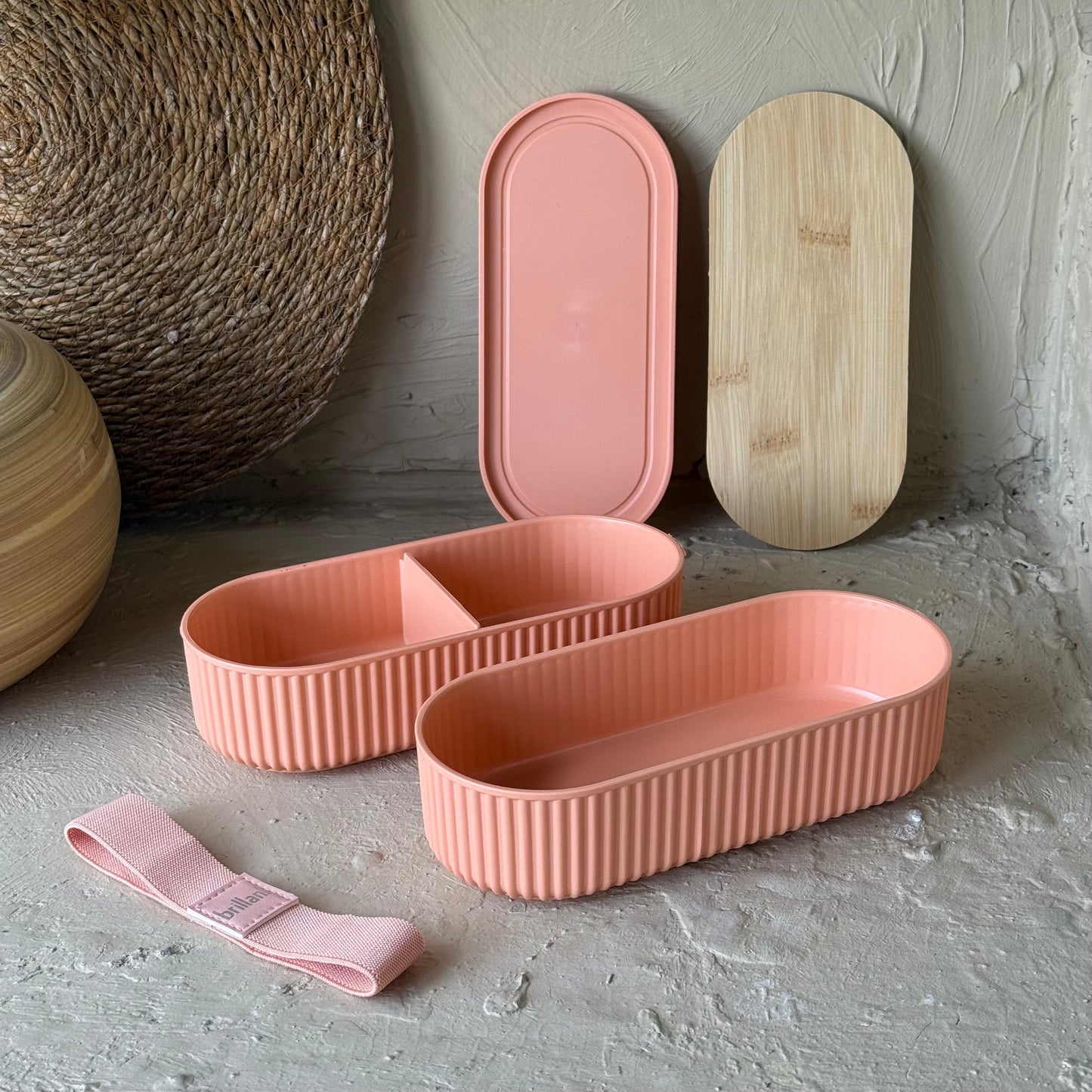 Brillant Bambu Kapaklı Oval Saklama veya Beslenme Kabı Koral