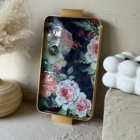 Arow Gold Garden Desenli Cam Tepsi KOD:1212