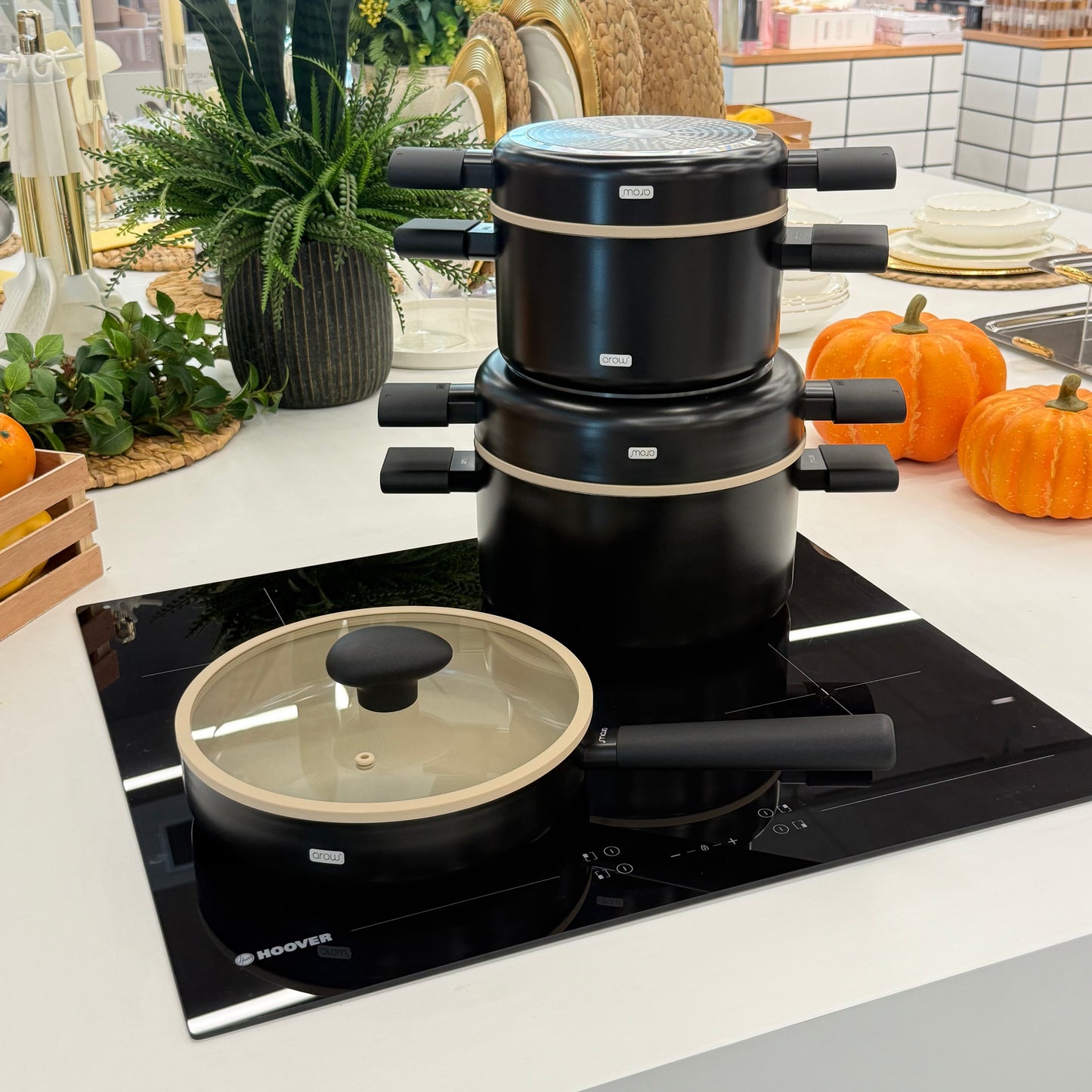 Arow Kristal Kaplama Yapışmaz Taban Tencere Tava Seti 8 Parça Siyah