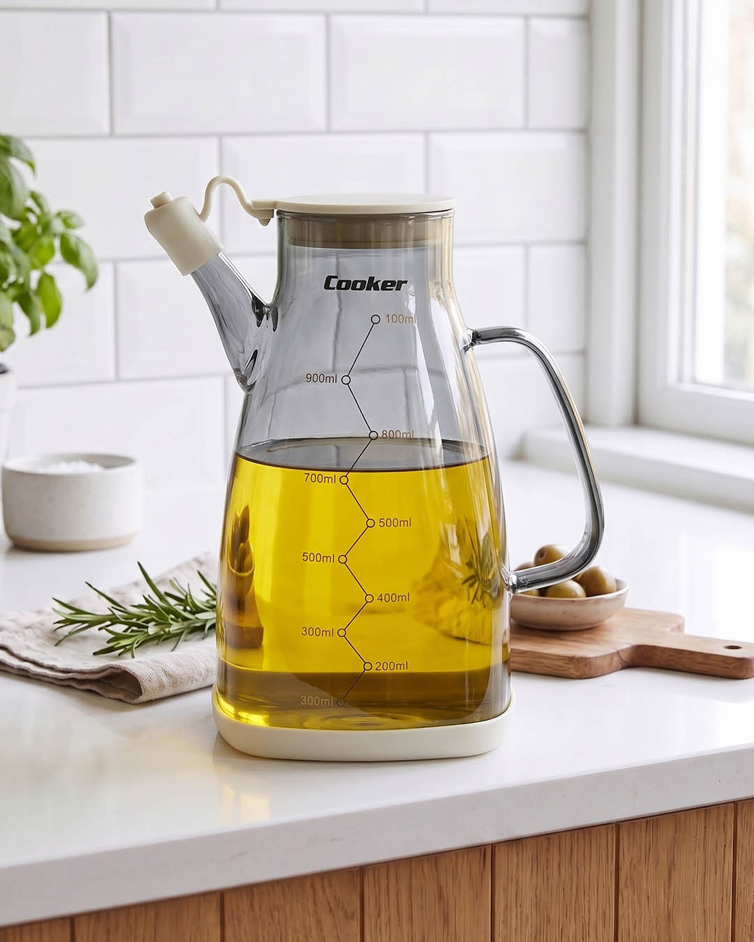 1 Litre Borosilikat Cam Yağlık & Sirkelik – Krem CKR4536