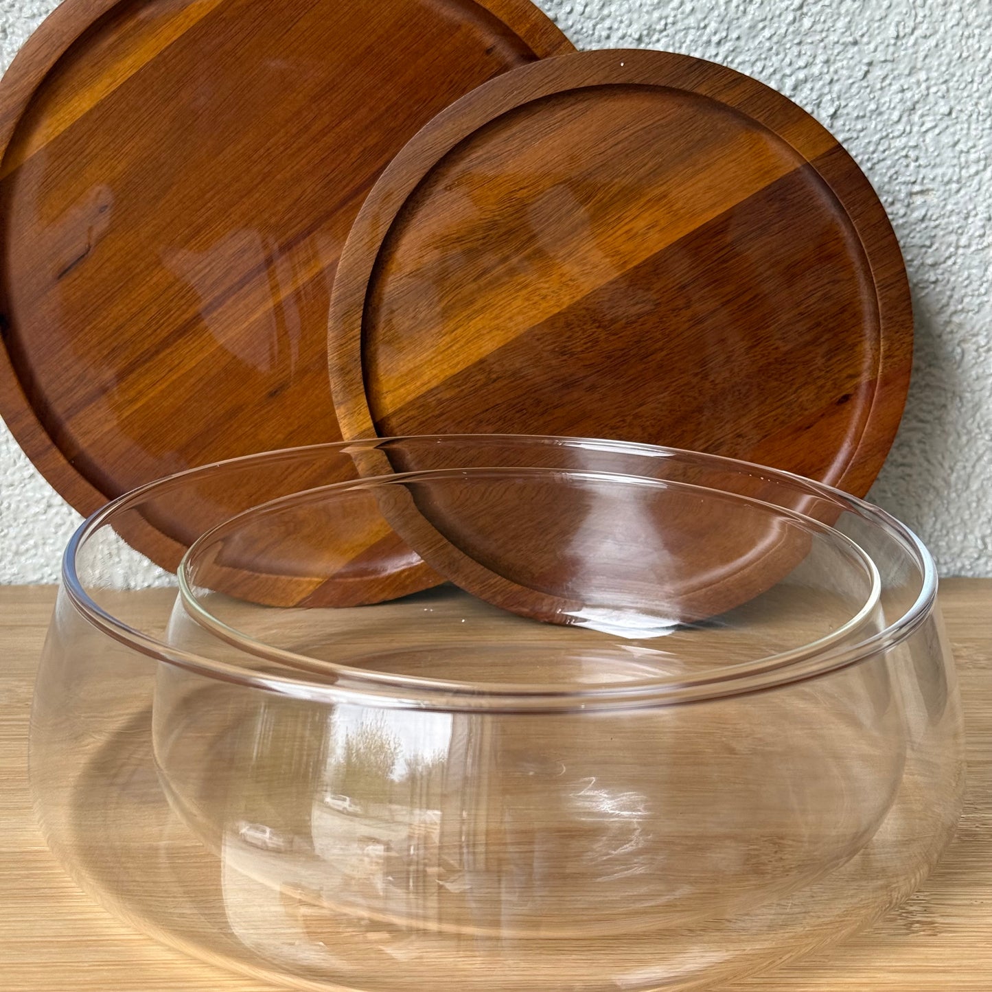 Milay İki Boy Akasya Kapaklı Cam Saklama Kabı KOD:245