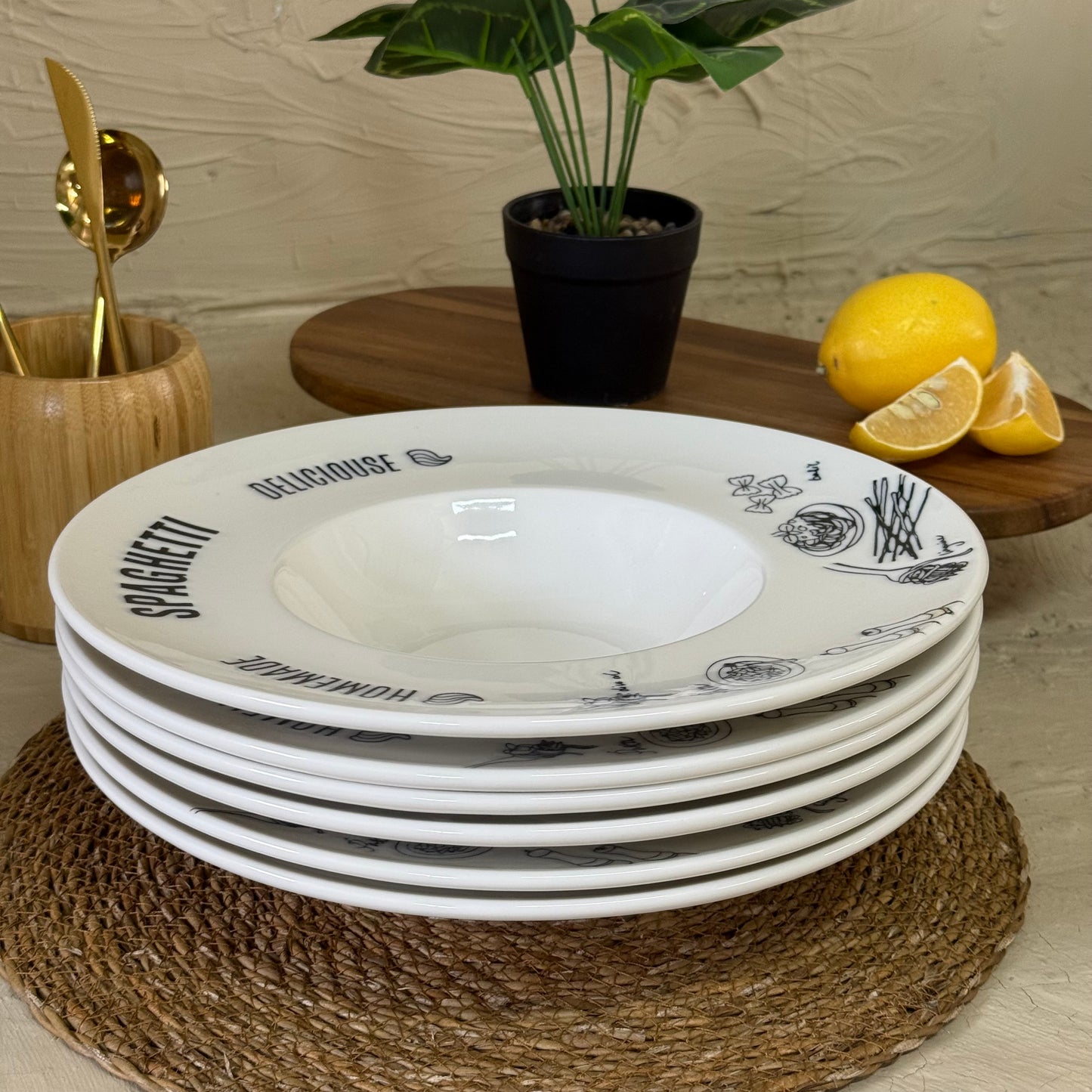 Porser Spagetti Porselen Makarna Tabağı 6 Adet