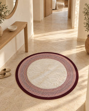 Doğal Lif Örgülü Peluş Dokulu Yuvarlak Dekoratif Halı Nil Bordo 100x100