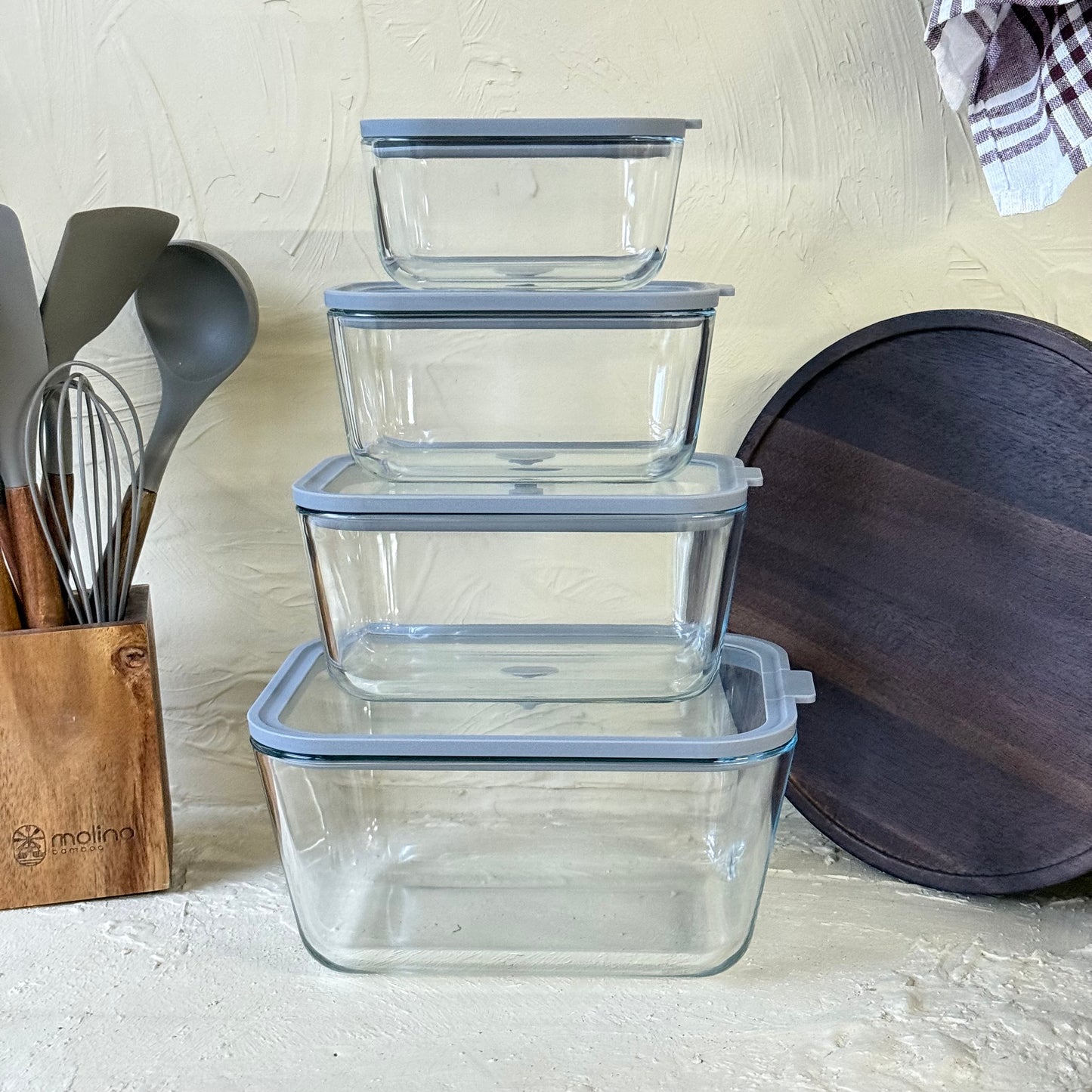 Arow Heilo Cam 4 Lü Saklama Kabı Gri Kapaklı KOD:6663