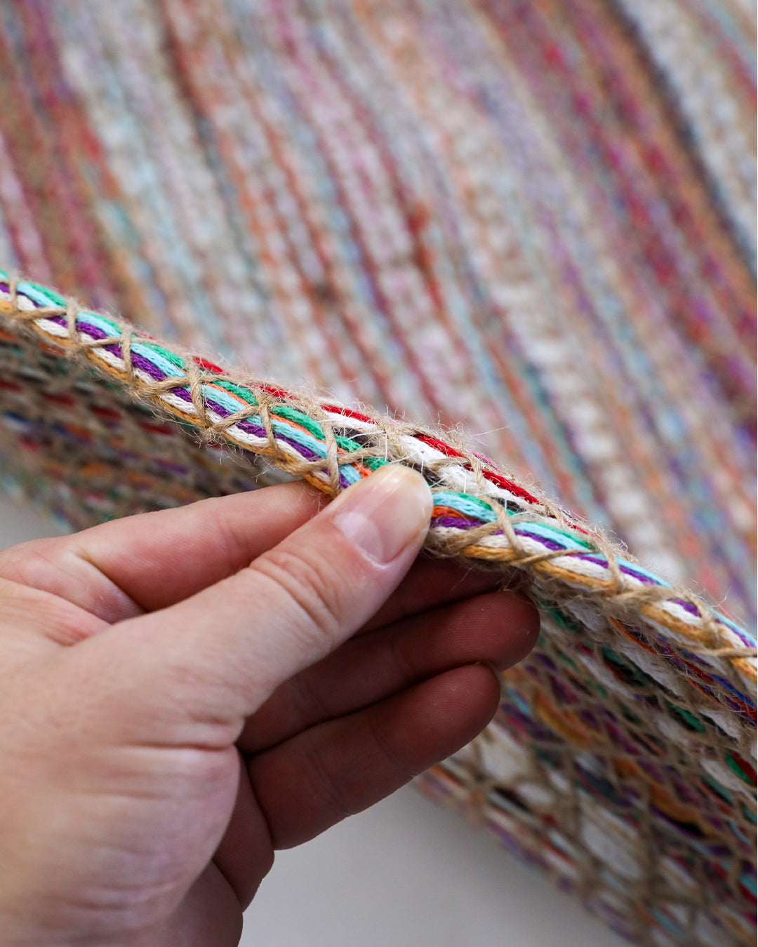 Arven Renkli İplik Detaylı Doğal Jüt Oval Paspas (80 x 150 cm)