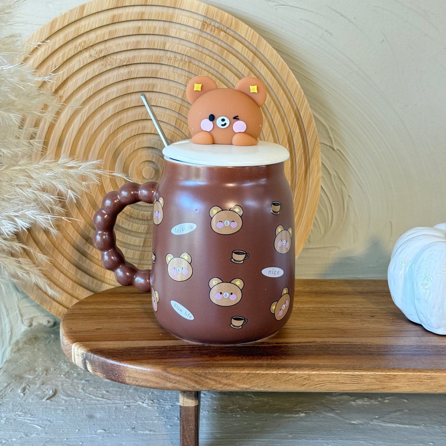 Tutku Bear Kapaklı Porselen Kupa Kahve Rengi