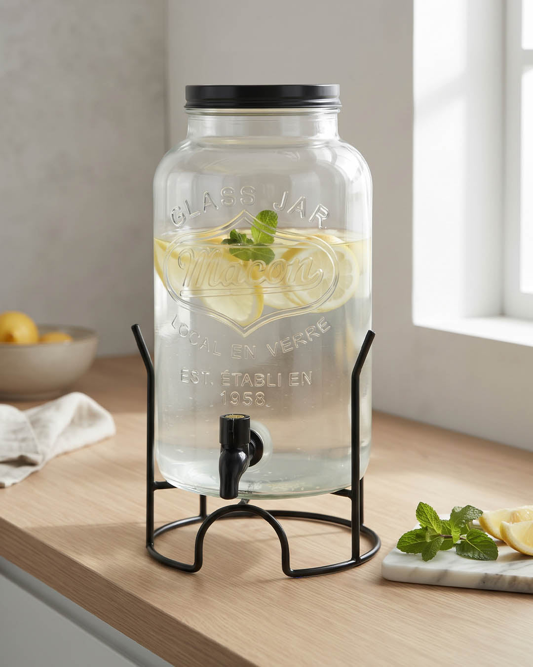 Ferforje Stantlı 4 Litre Musluklu Cam Sebil / İçecek Dağıtıcısı