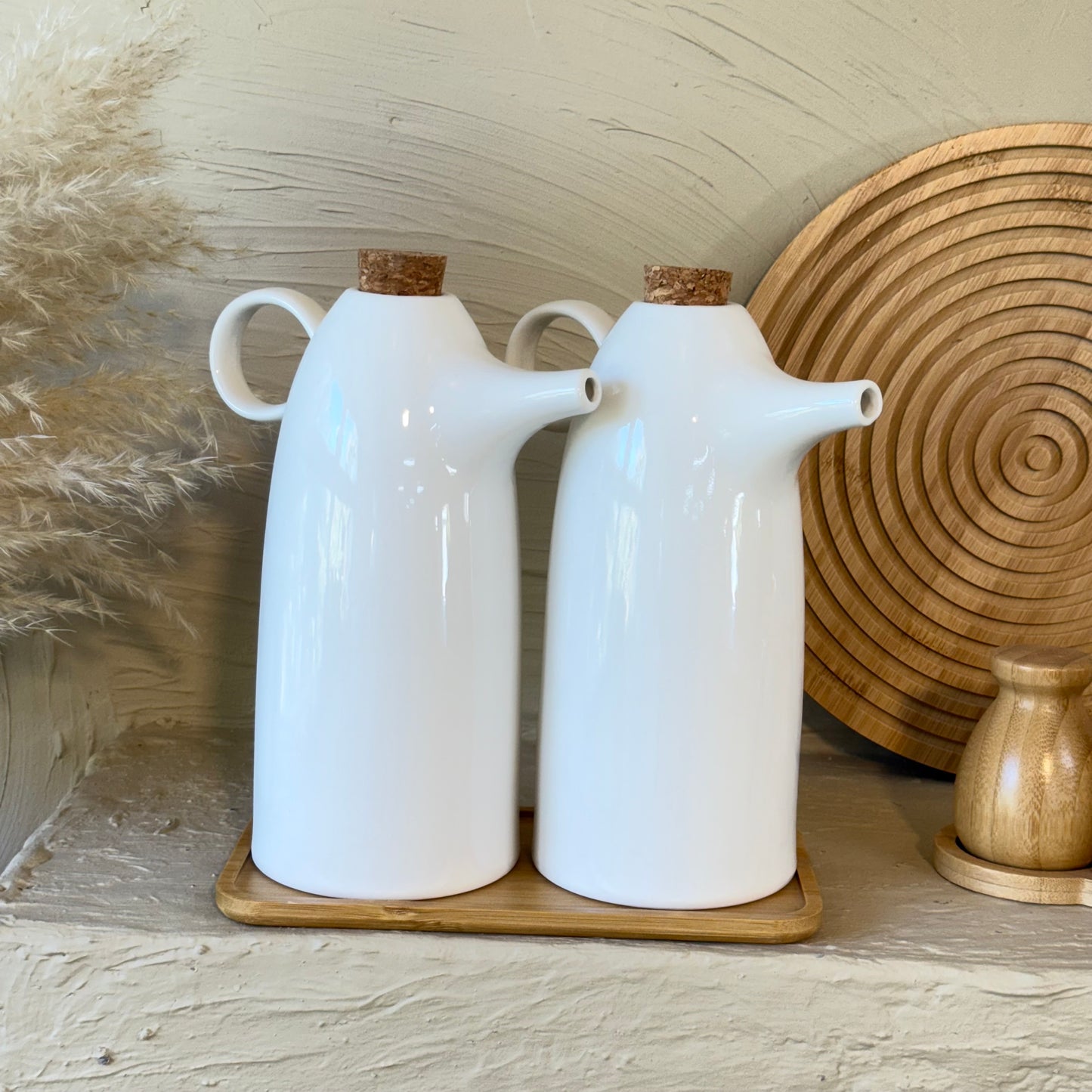 Arow Kate Bambu Standlı İkili Porselen Yağlık Seti 1 Litre