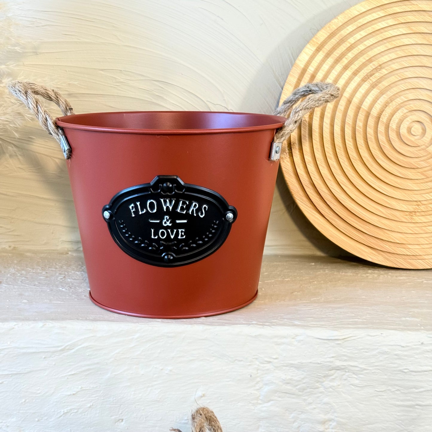 Tutku Halat Kulplu Metal İki Boy Vintage Saksı Bordo KOD:3455-54