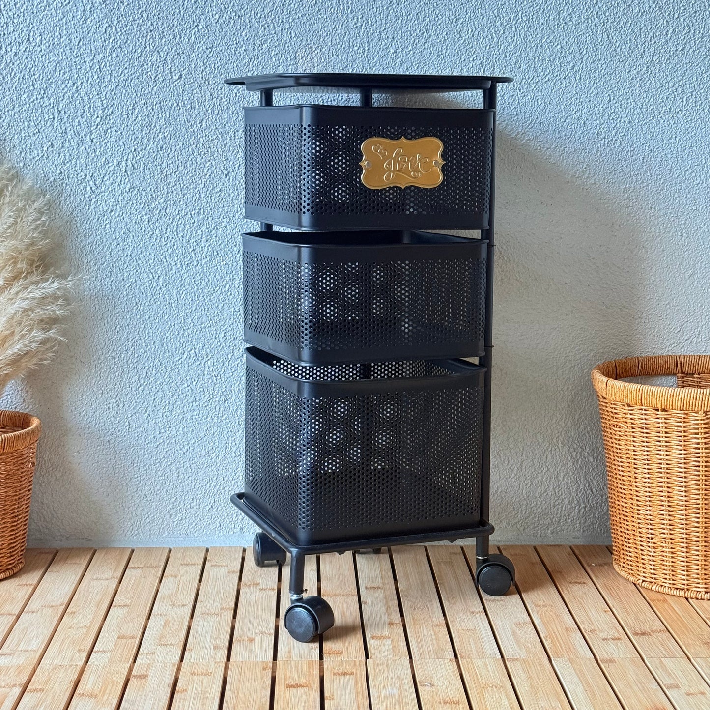 Evanev 3 Katlı Açılır Kapanır Tekerlikli Kare Ferforje Sebzelik Siyah KOD:1058K