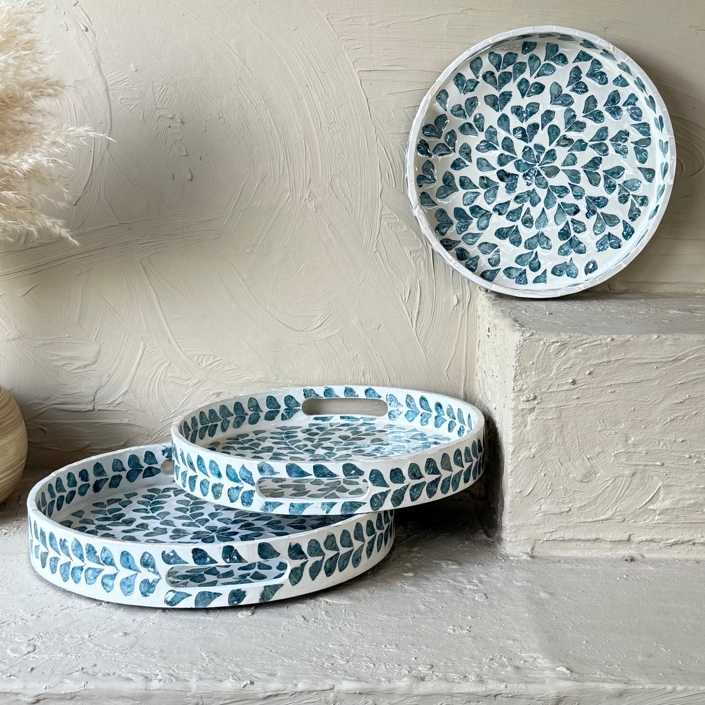 SVR Sedef 3 Lü Yuvarlak Tepsi Seti KOD:61874  Mavi