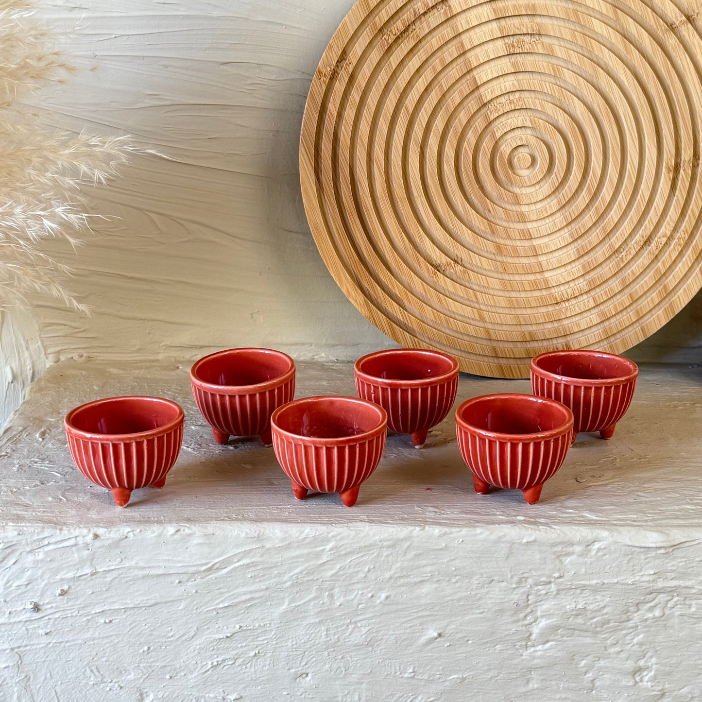 Porline Ayaklı Porselen Lokumluk Sosluk Seti 6 Kişilik Kırmızı