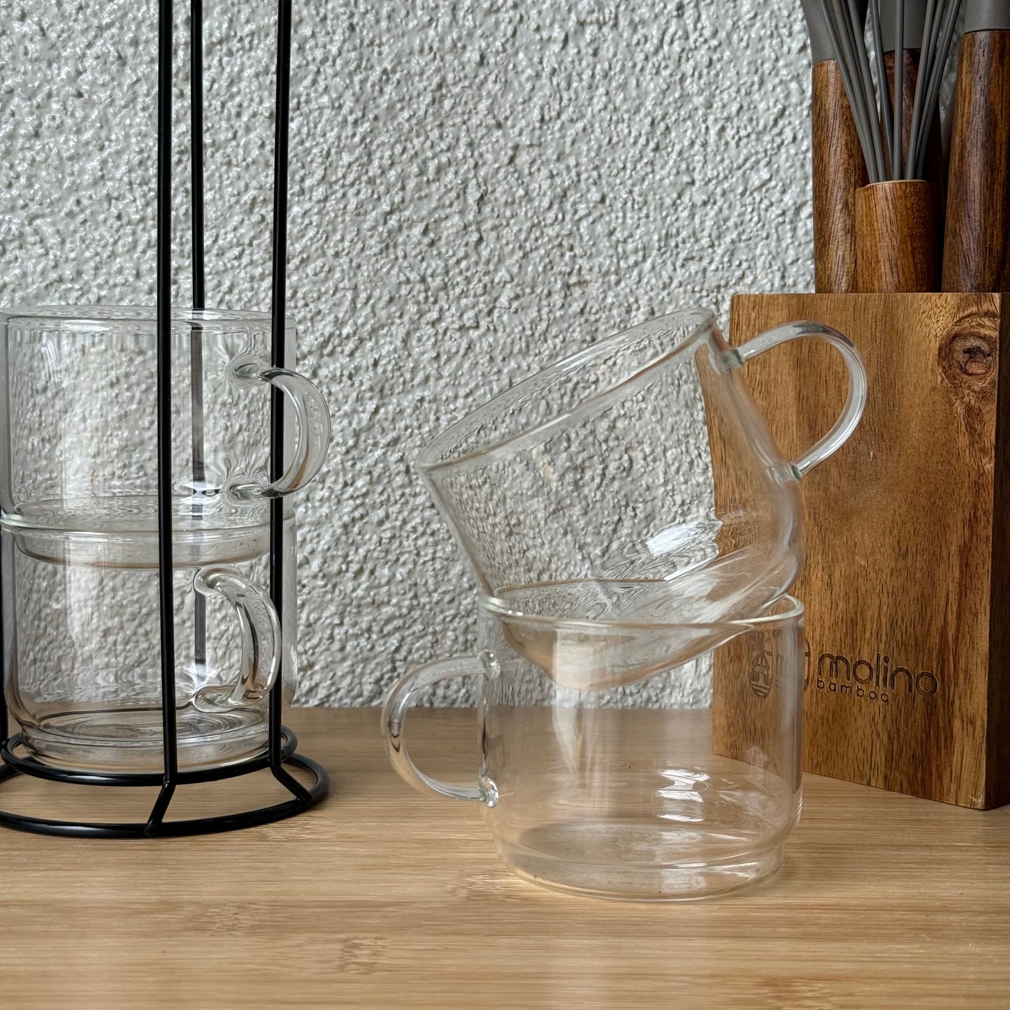 Milay Metal Standlı Nescafe Cam Kupa Seti